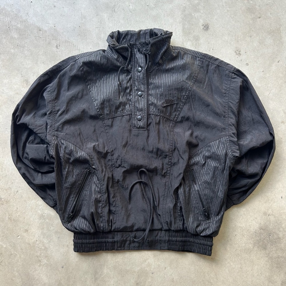 Vintage Nike Black Tonal Striped Half Snap Windbreaker Jacket Mens Medium